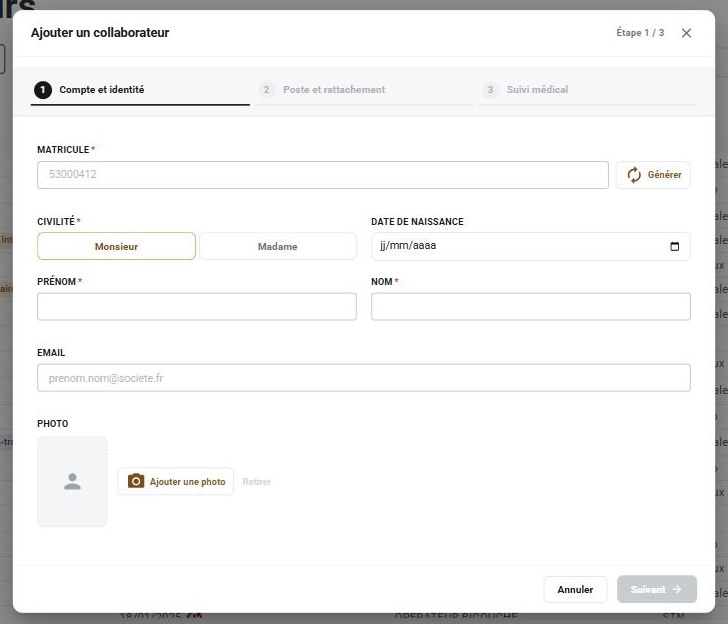 L'assistant « Ajouter un collaborateur », étape 1