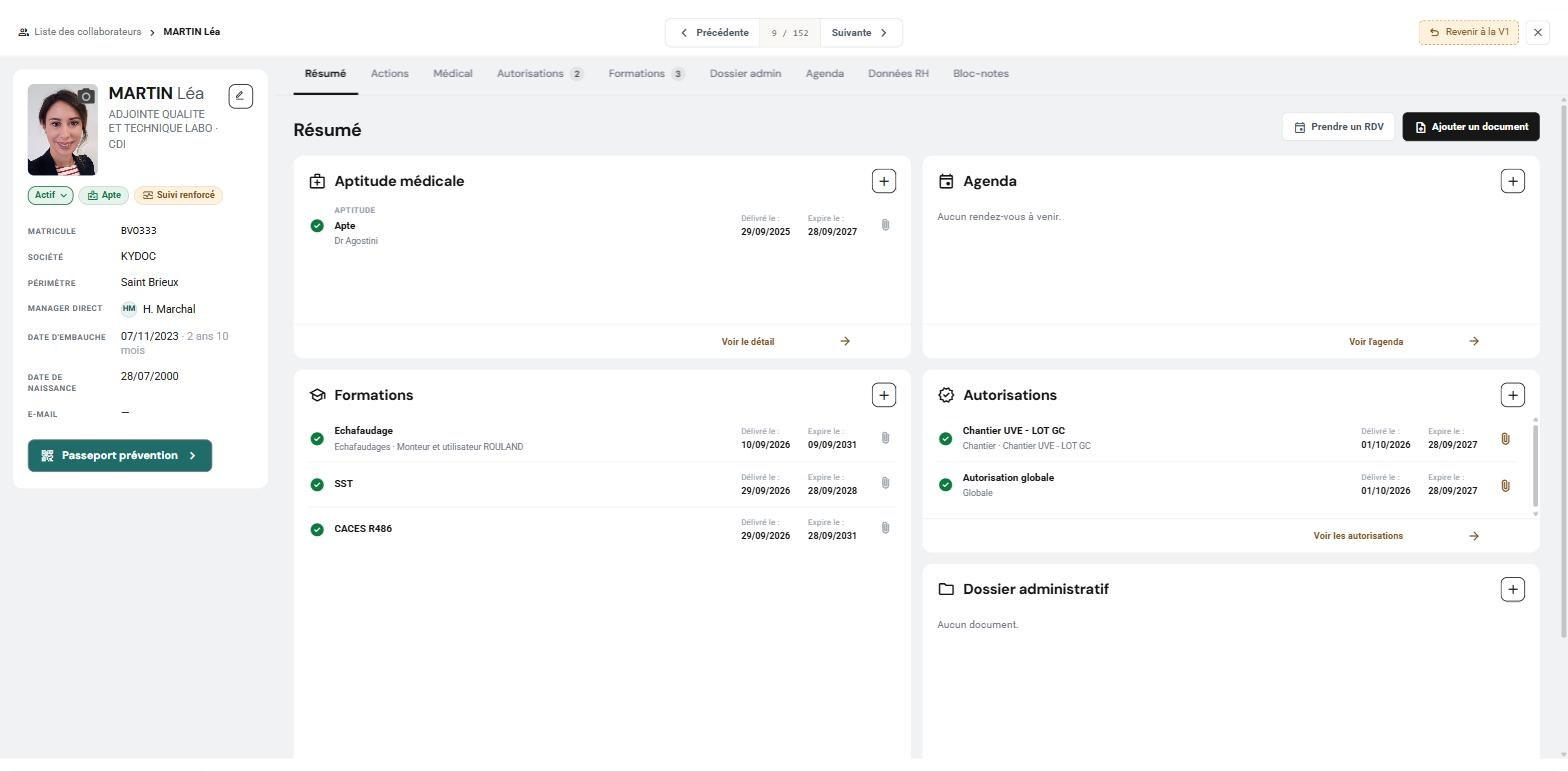 La fiche d'un collaborateur, onglet Résumé