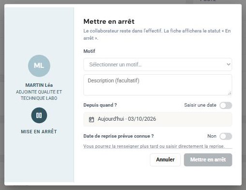 Le dialogue « Mettre en arrêt »