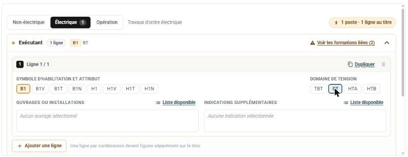 La saisie de l'habilitation électrique, un poste déplié