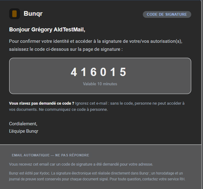 L'e-mail contenant le code