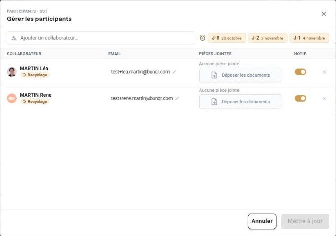 Le dialogue « Gérer les participants »