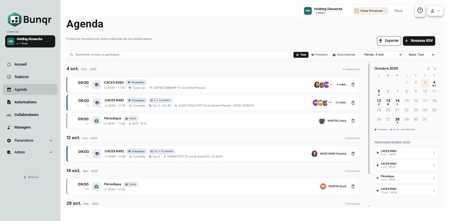 L'agenda, vue liste et mini-calendrier