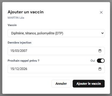 Le dialogue « Ajouter un vaccin »